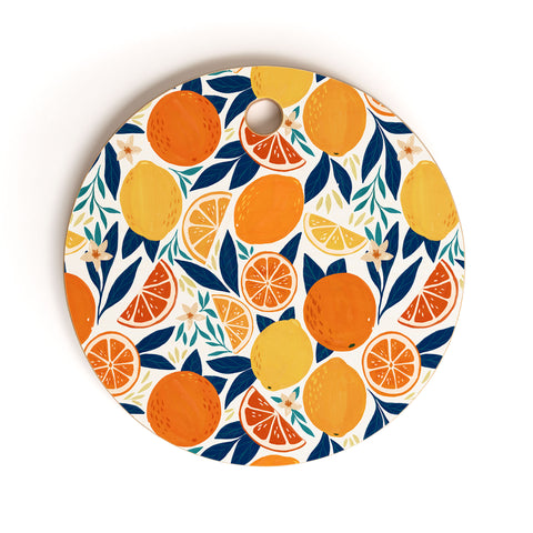 Avenie Citrus Fruits Blue Cutting Board Round