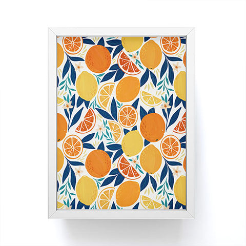 Avenie Citrus Fruits Blue Framed Mini Art Print
