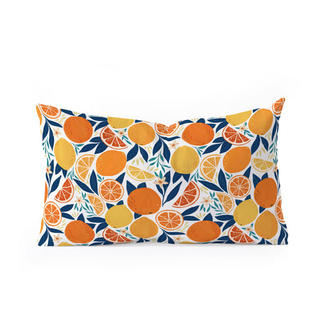 Avenie Citrus Fruits Blue Oblong Throw Pillow