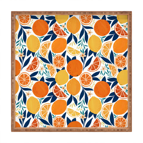 Avenie Citrus Fruits Blue Square Tray