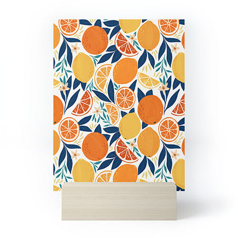 Avenie Citrus Fruits Blue Mini Art Print