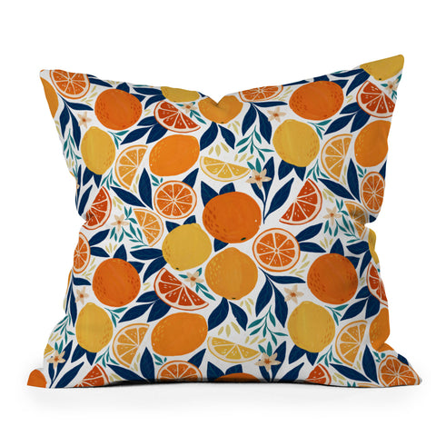 Avenie Citrus Fruits Blue Throw Pillow