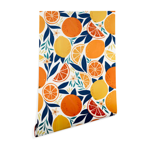 Avenie Citrus Fruits Blue Wallpaper