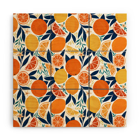 Avenie Citrus Fruits Blue Wood Wall Mural