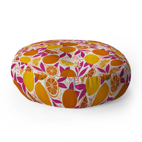 Avenie Citrus Fruits Pink Lemonade Floor Pillow Round