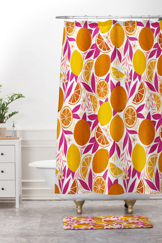 Avenie Citrus Fruits Pink Lemonade Shower Curtain And Mat