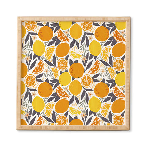 Avenie Citrus Fruits Yellow and Grey Framed Wall Art