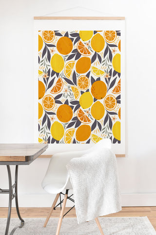 Avenie Citrus Fruits Yellow and Grey Art Print And Hanger