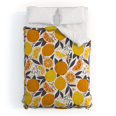 Avenie Citrus Fruits Yellow and Grey Comforter
