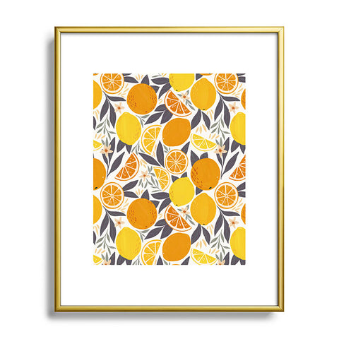 Avenie Citrus Fruits Yellow and Grey Metal Framed Art Print