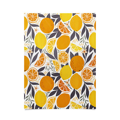 Avenie Citrus Fruits Yellow and Grey Poster