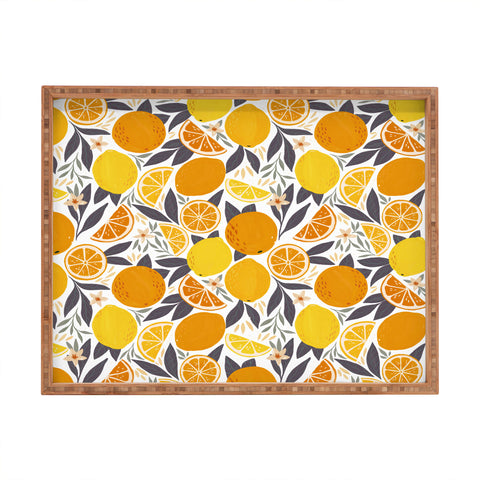 Avenie Citrus Fruits Yellow and Grey Rectangular Tray