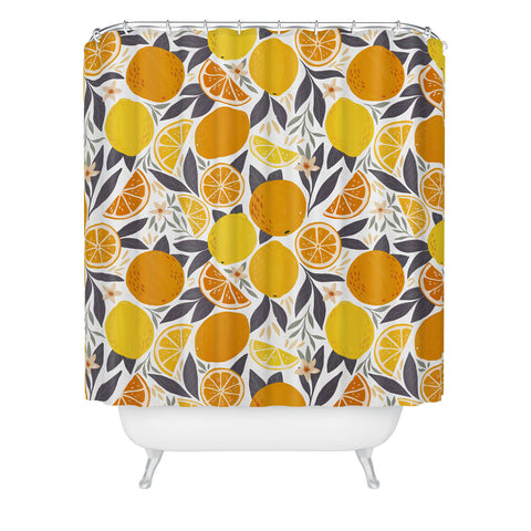 Avenie Citrus Fruits Yellow and Grey Shower Curtain