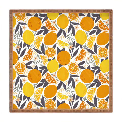Avenie Citrus Fruits Yellow and Grey Square Tray