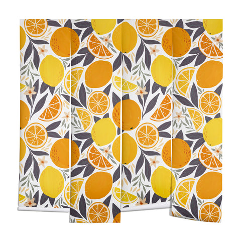 Avenie Citrus Fruits Yellow and Grey Wall Mural