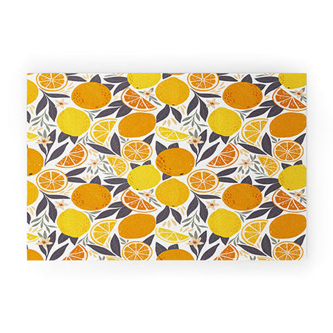 Avenie Citrus Fruits Yellow and Grey Welcome Mat