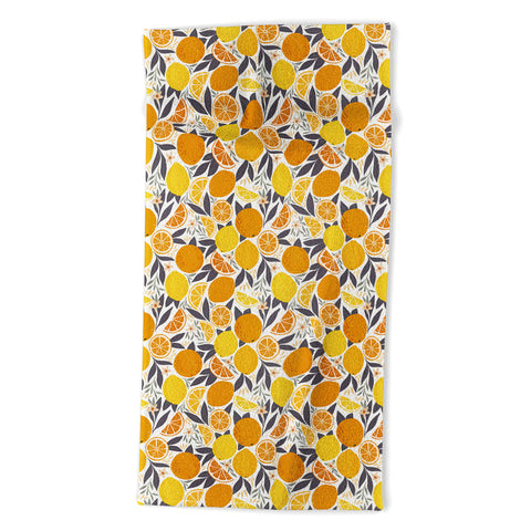 Avenie Citrus Fruits Yellow and Grey Beach Towel