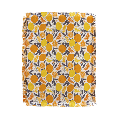 Avenie Citrus Fruits Yellow and Grey Throw Blanket