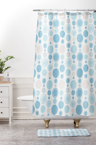 Avenie Concentric Circle Pattern Blue Shower Curtain And Mat