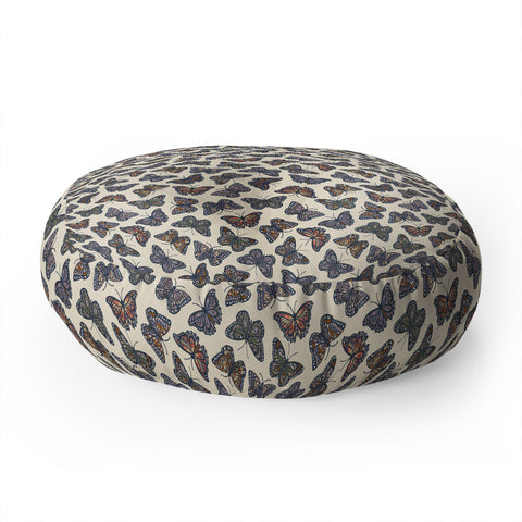 Avenie Countryside Butterflies Blue Floor Pillow Round