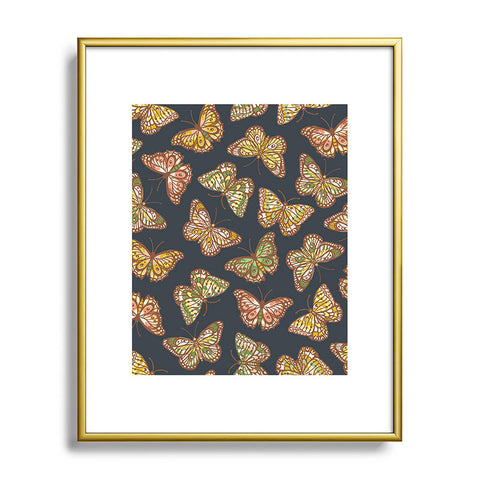 Avenie Countryside Butterflies Navy Metal Framed Art Print
