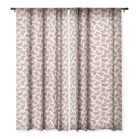 Avenie Countryside Butterflies Pink Sheer Non Repeat