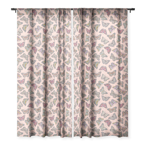 Avenie Countryside Butterflies Pink Sheer Window Curtain