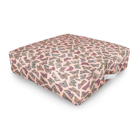 Avenie Countryside Butterflies Pink Outdoor Floor Cushion