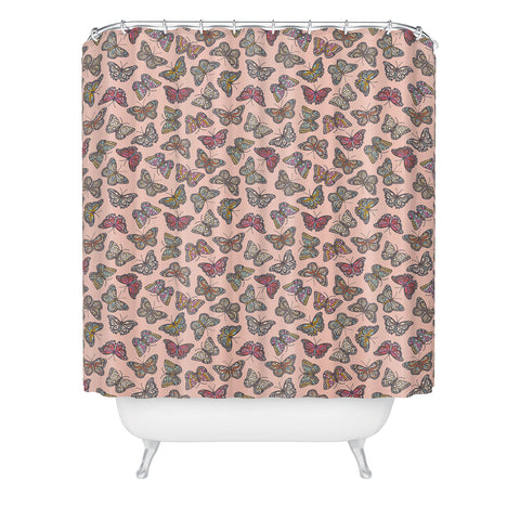 Avenie Countryside Butterflies Pink Shower Curtain