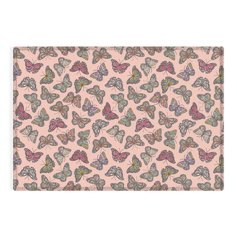 Avenie Countryside Butterflies Pink Outdoor Rug
