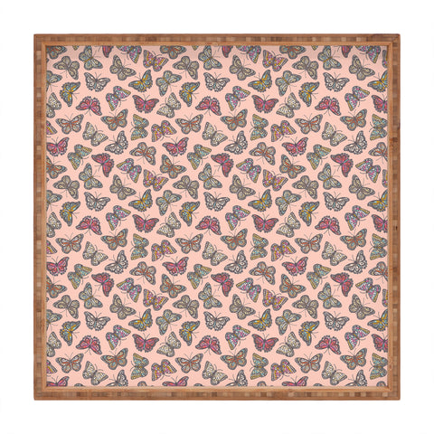 Avenie Countryside Butterflies Pink Square Tray