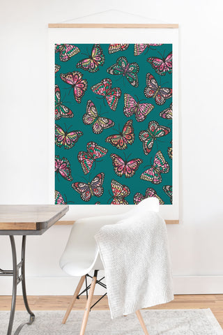 Avenie Countryside Butterflies Teal Art Print And Hanger