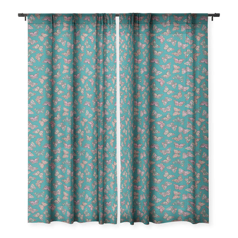 Avenie Countryside Butterflies Teal Sheer Non Repeat