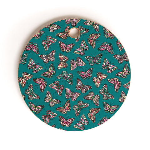 Avenie Countryside Butterflies Teal Cutting Board Round