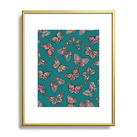 Avenie Countryside Butterflies Teal Metal Framed Art Print
