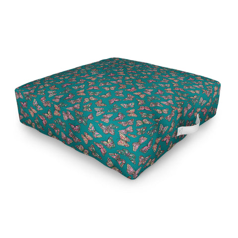 Avenie Countryside Butterflies Teal Outdoor Floor Cushion