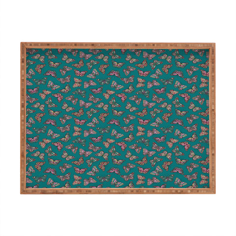 Avenie Countryside Butterflies Teal Rectangular Tray