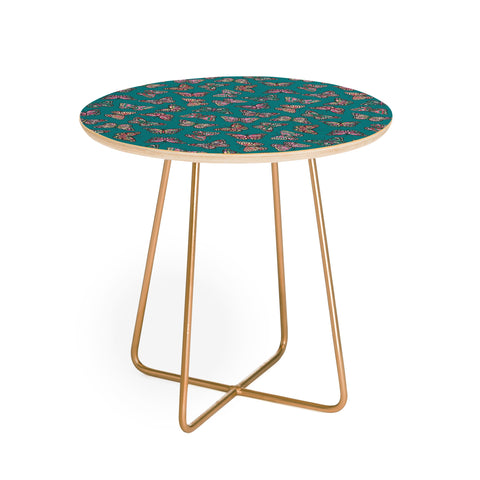 Avenie Countryside Butterflies Teal Round Side Table