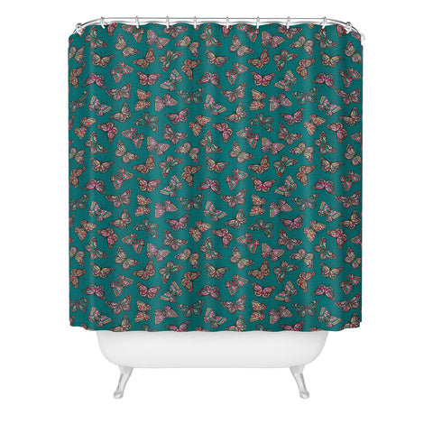 Avenie Countryside Butterflies Teal Shower Curtain