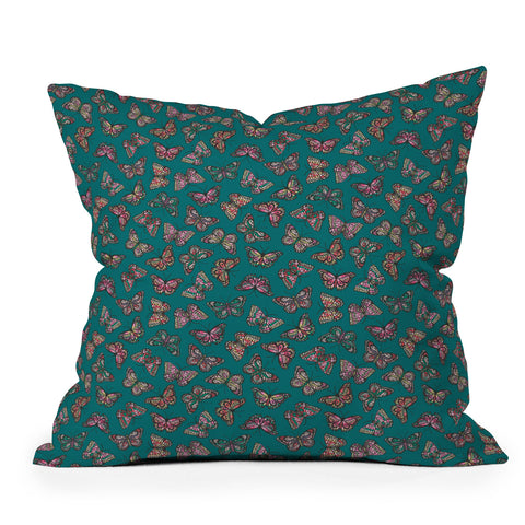 Avenie Countryside Butterflies Teal Throw Pillow