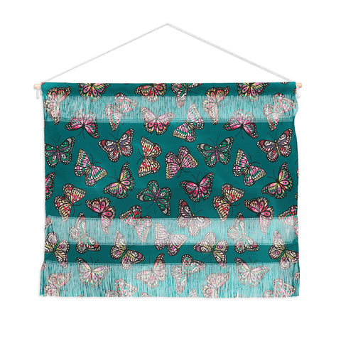 Avenie Countryside Butterflies Teal Wall Hanging Landscape