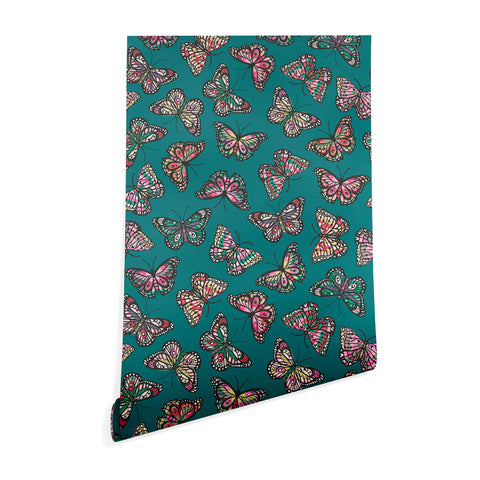Avenie Countryside Butterflies Teal Wallpaper