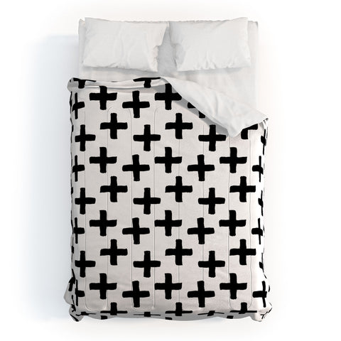 Avenie Cross Pattern Black and White Comforter