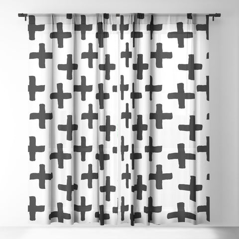 Avenie Cross Pattern Black and White Sheer Window Curtain