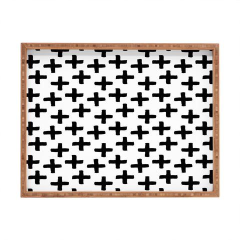 Avenie Cross Pattern Black and White Rectangular Tray