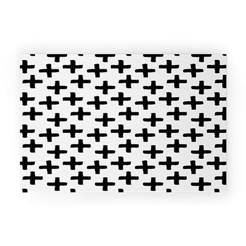 Avenie Cross Pattern Black and White Welcome Mat
