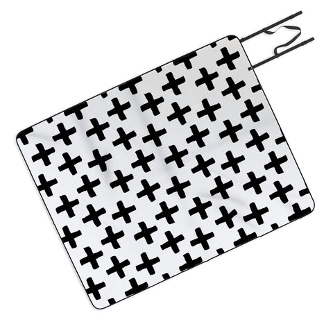 Avenie Cross Pattern Black and White Picnic Blanket