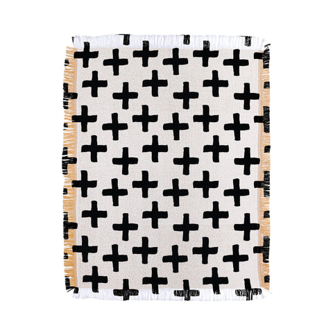 Avenie Cross Pattern Black and White Throw Blanket