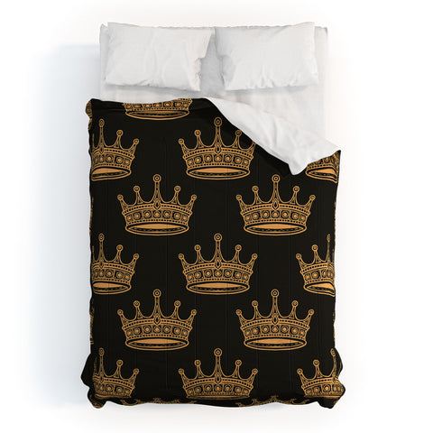 Avenie Crown Pattern Black Comforter