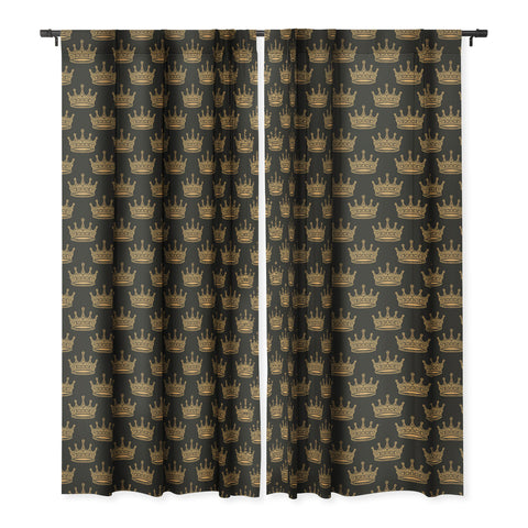 Avenie Crown Pattern Black Blackout Window Curtain